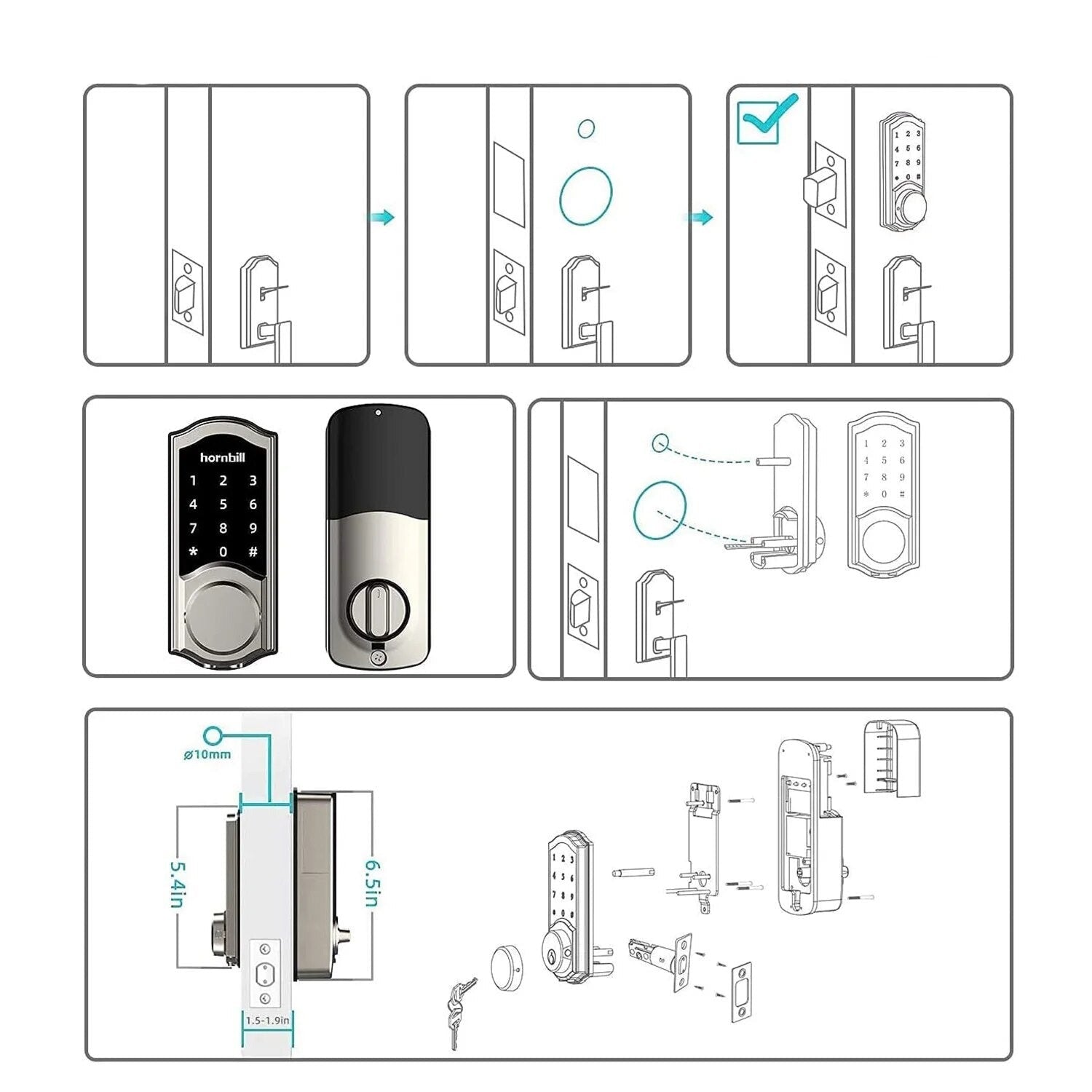 Hornbill Wi-Fi & Bluetooth Smart Lock with Touch Screen Keypad